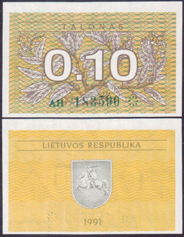 1991 Lithuania 0.10 Talonas (P.29a) Unc L000827
